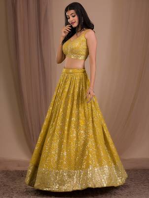 yellow georgette embroidered lehenga choli with dupatta 2
