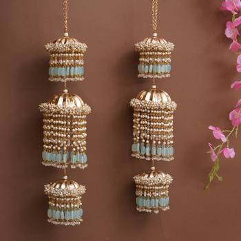 pastel pearl tiered bridal kaleere with mint bead drops - set of 2 pieces 1