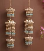 pastel pearl tiered bridal kaleere with mint bead drops - set of 2 pieces