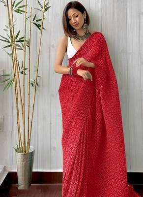 red bandhani georgette saree with unstitched blouse 2