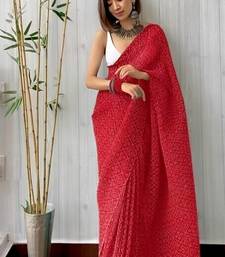 red bandhani georgette saree with unstitched blouse