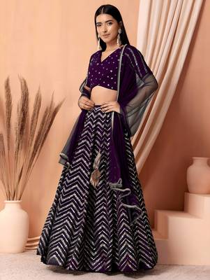 purple georgette embroidered lehenga choli with dupatta 1