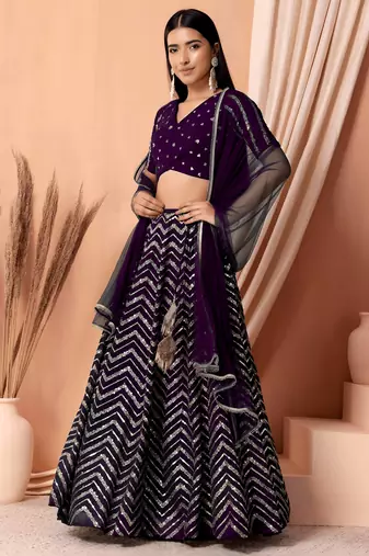 purple georgette embroidered lehenga choli with dupatta
