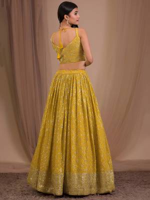 yellow georgette embroidered lehenga choli with dupatta 3