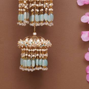 pastel pearl tiered bridal kaleere with mint bead drops - set of 2 pieces 2