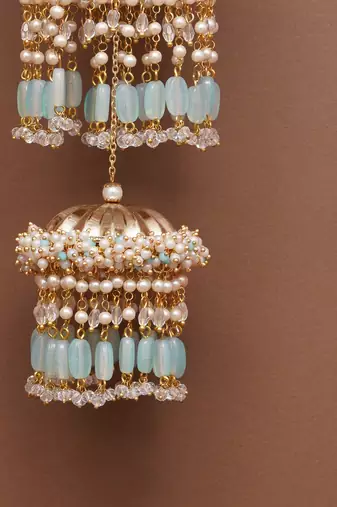 pastel pearl tiered bridal kaleere with mint bead drops - set of 2 pieces