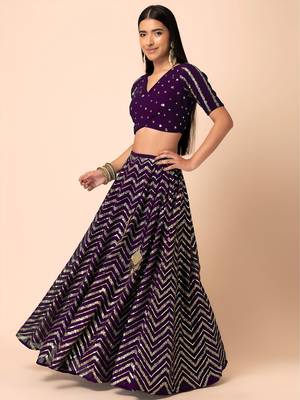 purple georgette embroidered lehenga choli with dupatta 2