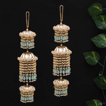 pastel pearl tiered bridal kaleere with mint bead drops - set of 2 pieces 3