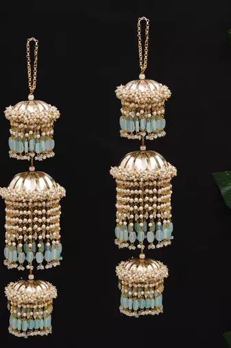 pastel pearl tiered bridal kaleere with mint bead drops - set of 2 pieces