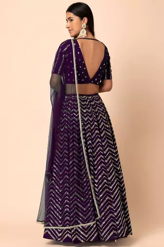 purple georgette embroidered lehenga choli with dupatta