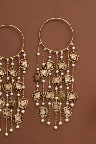 sunburst coin bridal kaleere with pearl drop chains - set of 2 pieces
