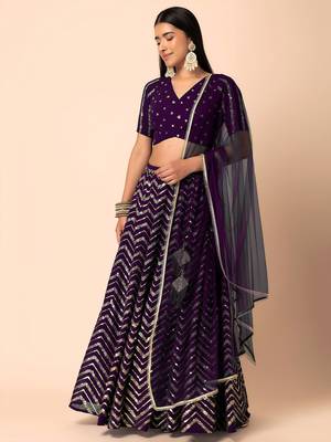 purple georgette embroidered lehenga choli with dupatta 4