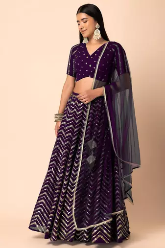 purple georgette embroidered lehenga choli with dupatta