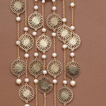 sunburst coin bridal kaleere with pearl drop chains - set of 2 pieces 2