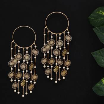 sunburst coin bridal kaleere with pearl drop chains - set of 2 pieces 3