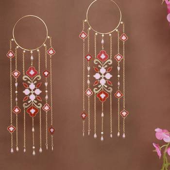 floral enamel bridal kaleere with pearl drop chains - set of 2 pieces 1