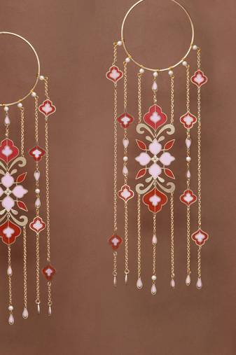 floral enamel bridal kaleere with pearl drop chains - set of 2 pieces