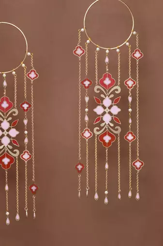 floral enamel bridal kaleere with pearl drop chains - set of 2 pieces