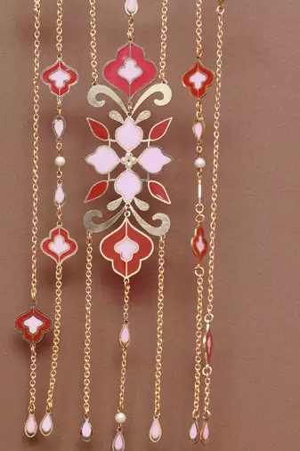 floral enamel bridal kaleere with pearl drop chains - set of 2 pieces