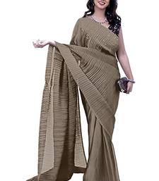 beige solid satin saree with unstitched blouse