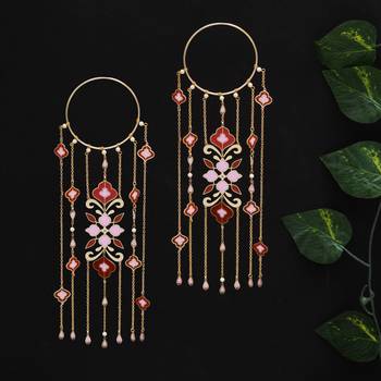 floral enamel bridal kaleere with pearl drop chains - set of 2 pieces 3