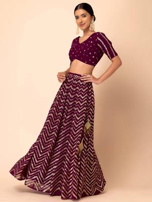 maroon georgette embroidered lehenga choli with dupatta 3