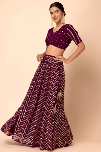 maroon georgette embroidered lehenga choli with dupatta