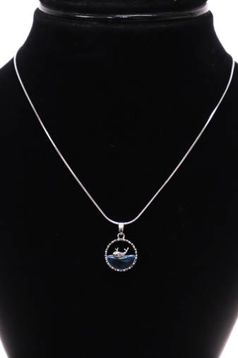 Silver whale pendant necklace for women | blue crystal ocean charm