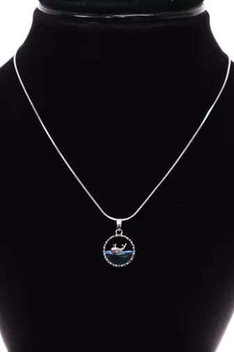 Silver whale pendant necklace for women | blue crystal ocean charm
