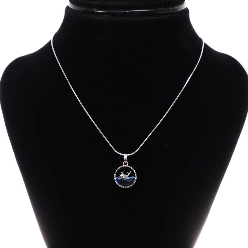 Silver whale pendant necklace for women | blue crystal ocean charm
