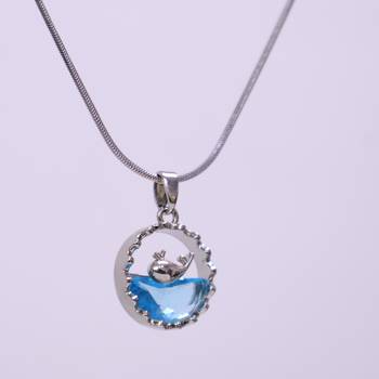 Silver whale pendant necklace for women | blue crystal ocean charm 2