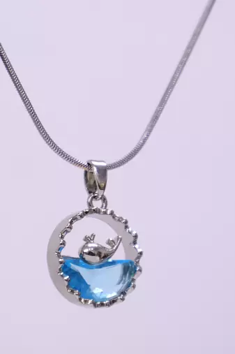 Silver whale pendant necklace for women | blue crystal ocean charm