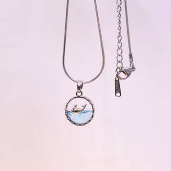 Silver whale pendant necklace for women | blue crystal ocean charm 3