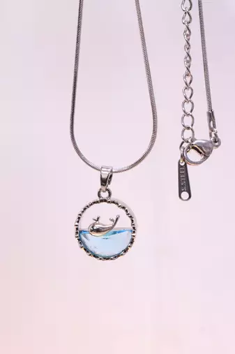 Silver whale pendant necklace for women | blue crystal ocean charm