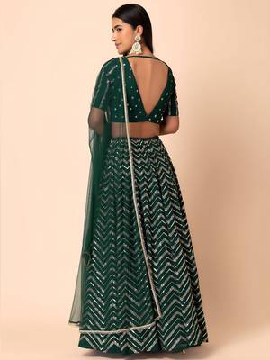 green georgette embroidered lehenga choli with dupatta 4