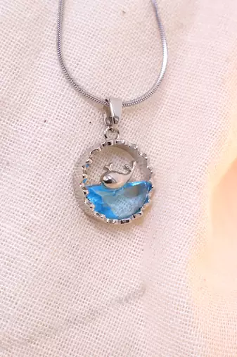 Silver whale pendant necklace for women | blue crystal ocean charm