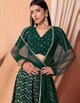 green georgette embroidered lehenga choli with dupatta 5