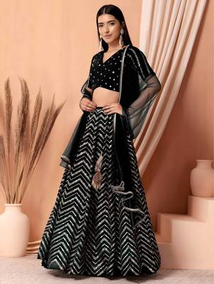 black georgette embroidered lehenga choli with dupatta 1