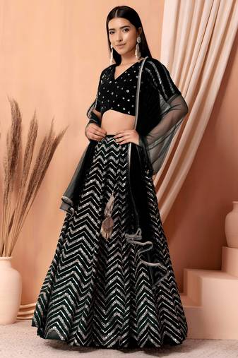 black georgette embroidered lehenga choli with dupatta