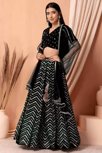 black georgette embroidered lehenga choli with dupatta