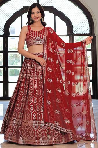 maroon georgette embroidered lehenga choli with dupatta