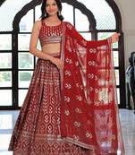 maroon georgette embroidered lehenga choli with dupatta