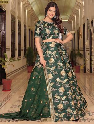 green art silk embroidered lehenga choli with dupatta 1