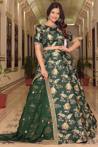 green art silk embroidered lehenga choli with dupatta