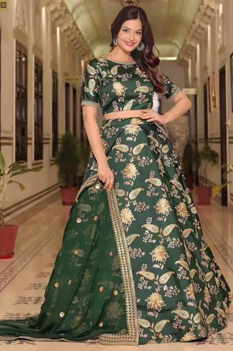 green art silk embroidered lehenga choli with dupatta