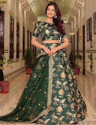 green art silk embroidered lehenga choli with dupatta 2