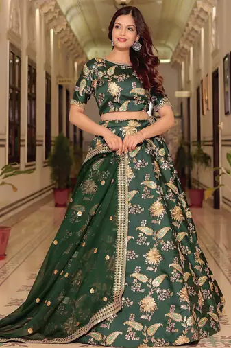 green art silk embroidered lehenga choli with dupatta