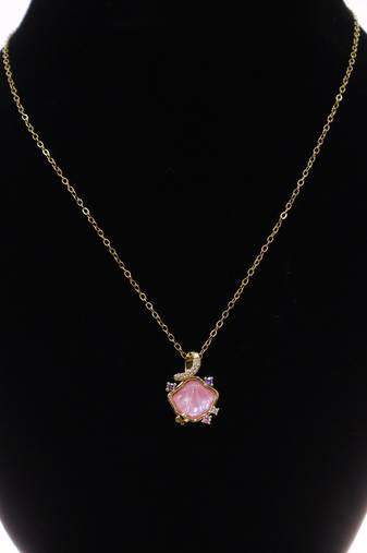 Gold pink floral pendant necklace for women | crystal accent chain