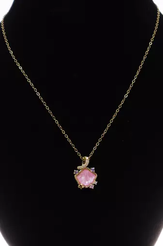 Gold pink floral pendant necklace for women | crystal accent chain