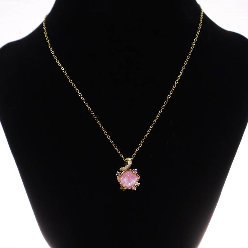 Gold pink floral pendant necklace for women | crystal accent chain